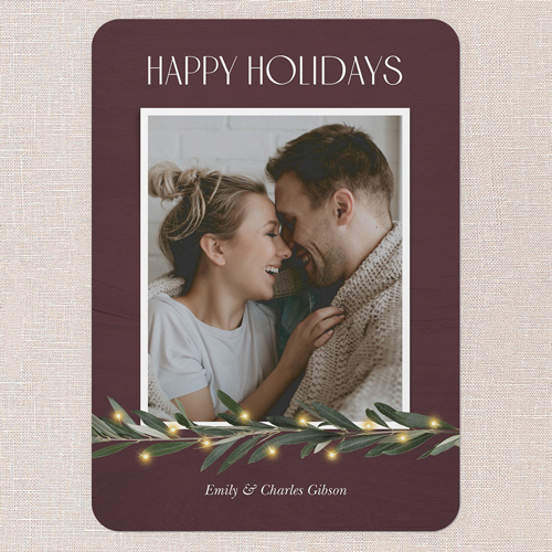 Minimal Botanical Holiday Card, Purple, 5x7 Flat, Holiday, 100% Recycled Cardstock , Rounded, Raisin