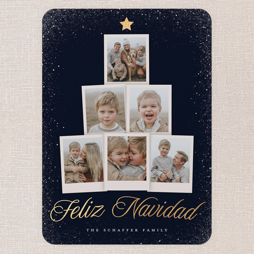 Snapshot Tree Holiday Card, Black, 5x7 Flat, Feliz Navidad, 100% Recycled Cardstock , Rounded, Black