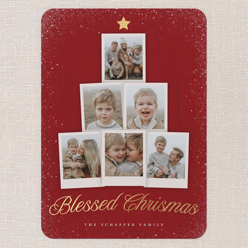 Snapshot Tree Holiday Card, Red, 5x7 Flat, Religious, Pearl Shimmer Cardstock, Rounded, Radish