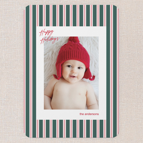 Pinstripe Pattern Holiday Card, Red, 5x7 Flat, Holiday, Pearl Shimmer Cardstock, Rounded, Red
