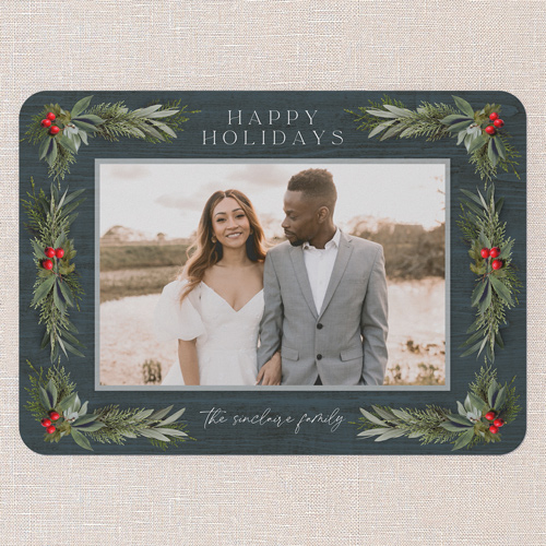 Holly Hearth Holiday Card, Blue, 5x7 Flat, Holiday, 100% Recycled Cardstock , Rounded, Neptune