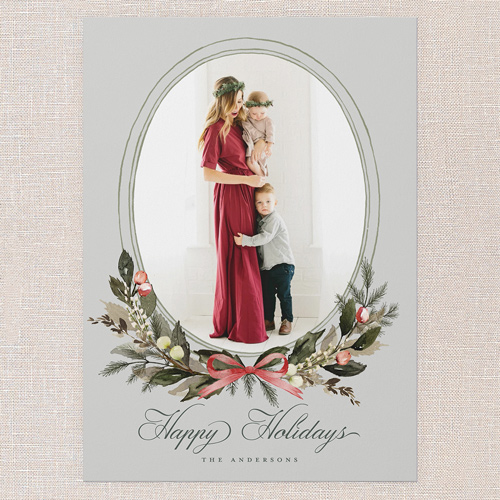 Extensive Wreath Holiday Card, none, Grey, 5x7 Flat, Holiday, Luxe Double-Thick Cardstock, Square, Silver Lining