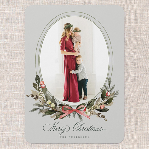 Extensive Wreath Holiday Card, none, Grey, 5x7 Flat, Christmas, Standard Smooth Cardstock, Rounded, Silver Lining