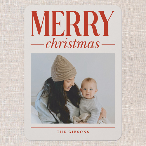 Large Impression Holiday Card, Red, 5x7 Flat, Christmas, Pearl Shimmer Cardstock, Rounded, Red