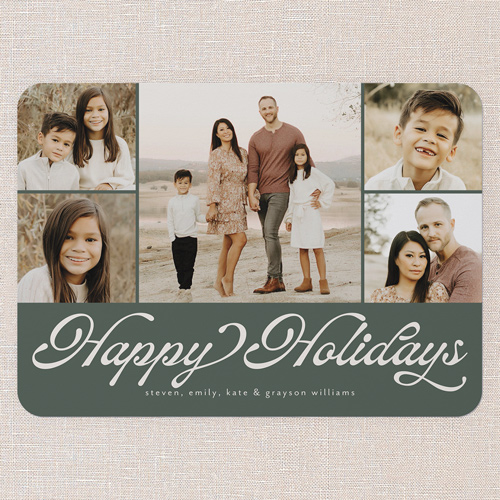 Timeless Gallery Holiday Card, Green, 5x7 Flat, Holiday, Pearl Shimmer Cardstock, Rounded, Forest