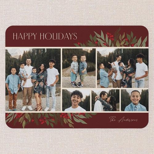 Botanicals Gallery Holiday Card, Red, 5x7 Flat, Holiday, Matte, Signature Smooth Cardstock, Rounded, Velvet