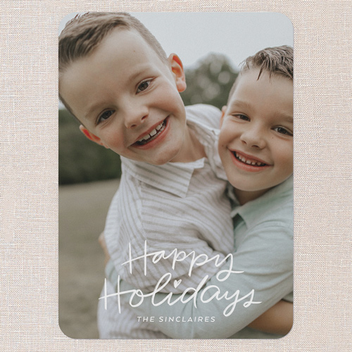 Joyous Lettering Holiday Card, White, 5x7 Flat, Holiday, Pearl Shimmer Cardstock, Rounded, White