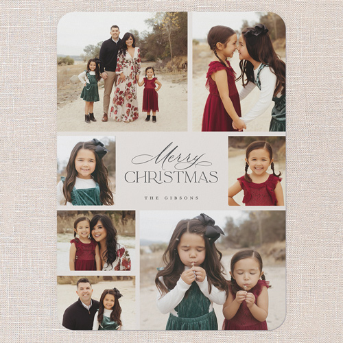 Joyous Grid Holiday Card, Gray, 5x7 Flat, Christmas, Pearl Shimmer Cardstock, Rounded, Gray