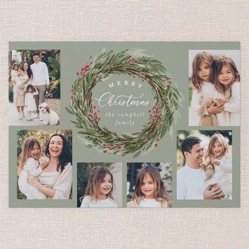 Wreath Wonder Holiday Card, Green, none, 5x7 Flat, Christmas, Pearl Shimmer Cardstock, Square, Ivy