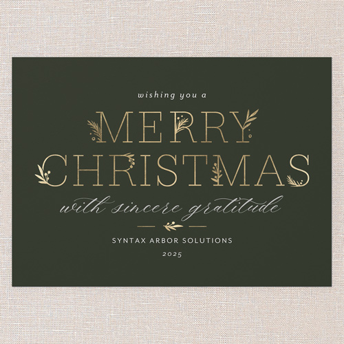 Embracing Elegant Holiday Card, Green, 5x7 Flat, Christmas, 100% Recycled Cardstock , Square, Forest