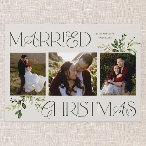 Cheerfully Married Holiday Card, Grey, 5x7 Flat, Christmas, Luxe Double-Thick Cardstock, Square, Whisper Gray