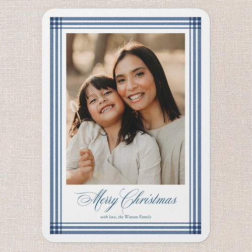 Classy Outline Holiday Card, Blue, 5x7 Flat, Christmas, Pearl Shimmer Cardstock, Rounded, Wave