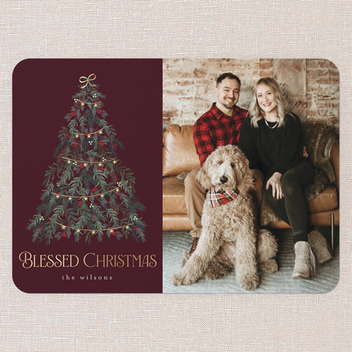 Beautiful Tree Holiday Card, Red, 5x7 Flat, Religious, Matte, Signature Smooth Cardstock, Rounded, Rich Burgundy