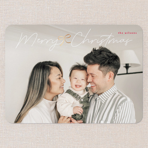 Bow Touch Holiday Card, White, 5x7 Flat, Christmas, Pearl Shimmer Cardstock, Rounded, White