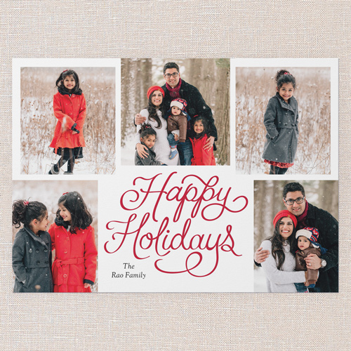 Calligraphic Pen Holiday Card, White, 5x7 Flat, Holiday, Pearl Shimmer Cardstock, Square, White