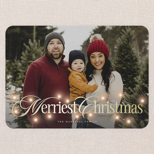 Timeless Lights Holiday Card, White, Gold Foil, 5x7 Flat, Christmas, Pearl Shimmer Cardstock, Rounded, White