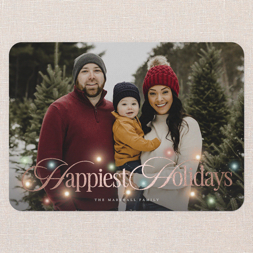 Timeless Lights Holiday Card, Red, Rose Gold Foil, 5x7 Flat, Holiday, Matte, Signature Smooth Cardstock, Rounded, Red