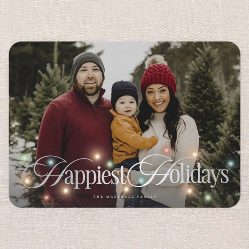 Timeless Lights Holiday Card, Red, Silver Foil, 5x7 Flat, Holiday, Pearl Shimmer Cardstock, Rounded, Red