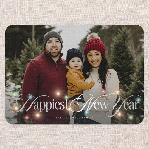 Timeless Lights Holiday Card, Red, Silver Foil, 5x7 Flat, New Year, Pearl Shimmer Cardstock, Rounded, Red
