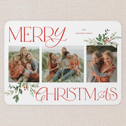 Hint Of Green Holiday Card, none, White, 5x7 Flat, Christmas, 100% Recycled Cardstock , Rounded, White