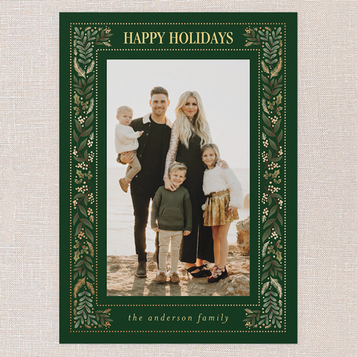 Festive Foilage Holiday Card, Green, 5x7 Flat, Holiday, 100% Recycled Cardstock , Square, Forest