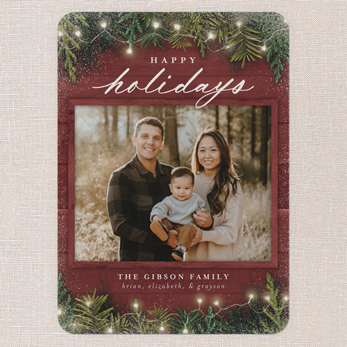 Earnest Evergreen Holiday Card, Red, none, 5x7 Flat, Holiday, Pearl Shimmer Cardstock, Rounded, Marsala