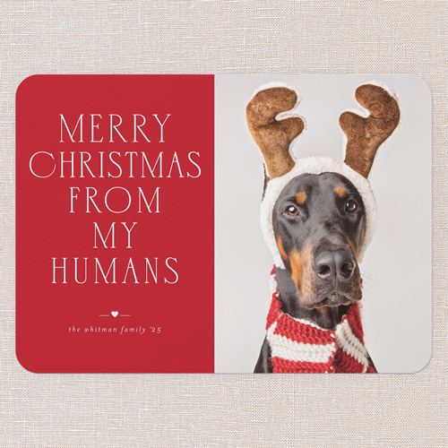 Festive Humans Holiday Card, Red, 5x7 Flat, Christmas, 100% Recycled Cardstock , Rounded, Radish