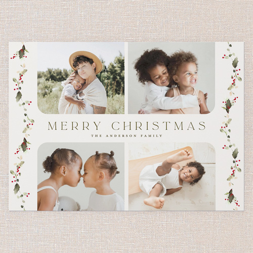 Draped Holly Holiday Card, Beige, none, 5x7 Flat, Christmas, 100% Recycled Cardstock , Square, Apricot Mousse