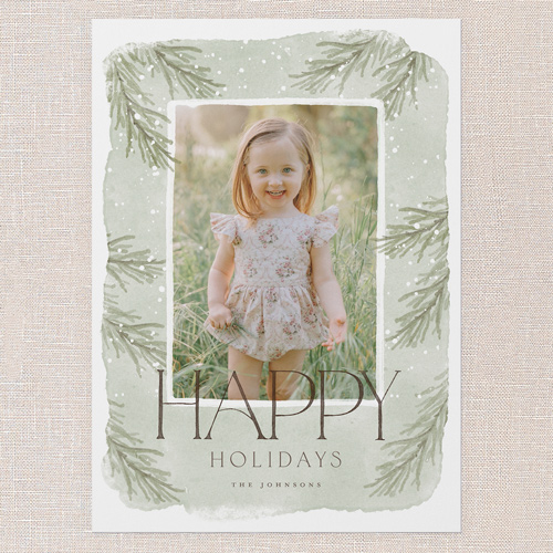 Soft Pines Holiday Card, Green, 5x7 Flat, Holiday, Pearl Shimmer Cardstock, Square, Green Tea