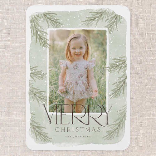 Soft Pines Holiday Card, Green, 5x7 Flat, Christmas, Standard Smooth Cardstock, Rounded, Green Tea