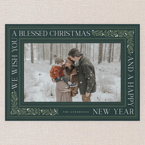 Framed Tidings Holiday Card, Green, 5x7 Flat, Religious, Pearl Shimmer Cardstock, Square, Pine Grove