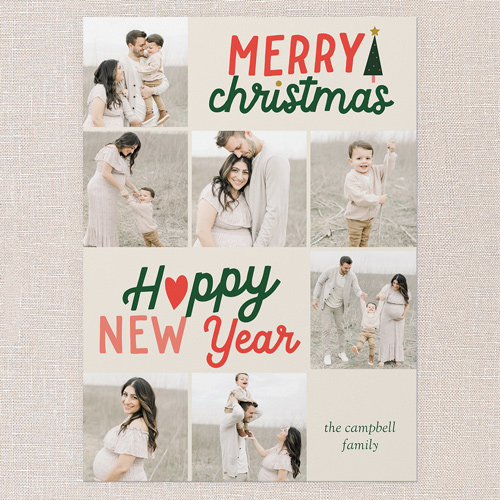 Festive Grid Holiday Card, Beige, 5x7 Flat, Christmas, Pearl Shimmer Cardstock, Square, Cream