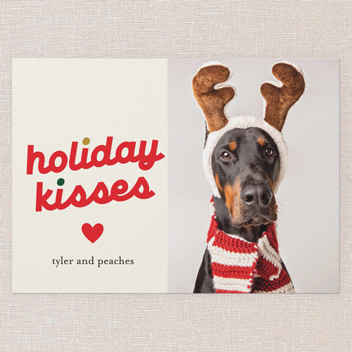 Festive Antler Wishes Holiday Card, Beige, 5x7 Flat, Holiday, 100% Recycled Cardstock , Square, Cream