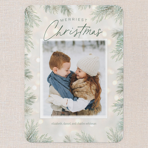 Pine Light Frame Holiday Card, Grey, 5x7 Flat, Christmas, Matte, Signature Smooth Cardstock, Rounded, Whisper Gray