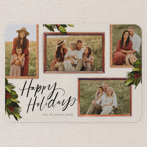 Rustic Berry Frames Holiday Card, White, 5x7 Flat, Holiday, 100% Recycled Cardstock , Rounded, Almond