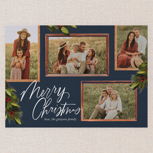 Rustic Berry Frames Holiday Card, Blue, 5x7 Flat, Christmas, Pearl Shimmer Cardstock, Square, Indigo