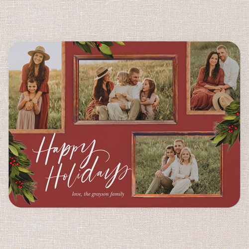 Rustic Berry Frames Holiday Card, Red, 5x7 Flat, Holiday, 100% Recycled Cardstock , Rounded, New Year