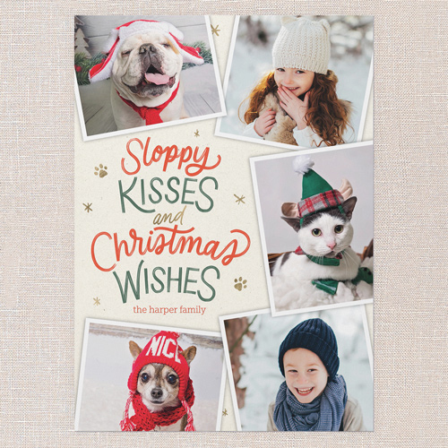 Whimsy Kisses Holiday Card, Beige, 5x7 Flat, Christmas, Pearl Shimmer Cardstock, Square, Cream