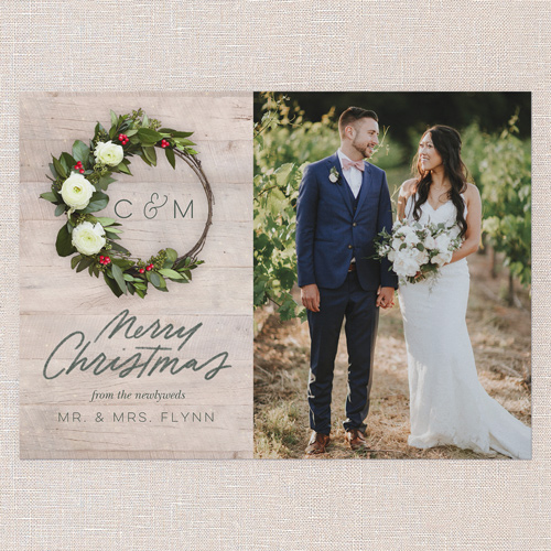 Wreath Union Holiday Card, Beige, 5x7 Flat, Christmas, Luxe Double-Thick Cardstock, Square, Adobe Blush