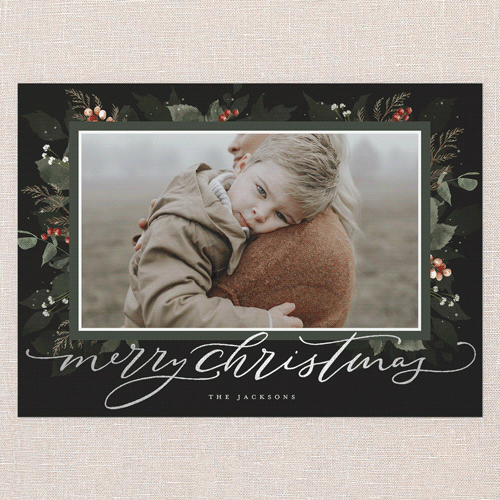 Botanical Wishes Holiday Card, Silver Foil, Green, 5x7 Flat, Christmas, Matte, Signature Smooth Cardstock, Square, Pine Grove