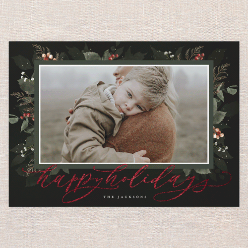 Botanical Wishes Holiday Card, Red Foil, Green, 5x7 Flat, Holiday, Luxe Double-Thick Cardstock, Square, Pine Grove