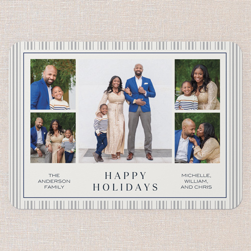 Striped Tradition Holiday Card, Blue, 5x7 Flat, Holiday, Matte, Signature Smooth Cardstock, Rounded, Stormy Blue