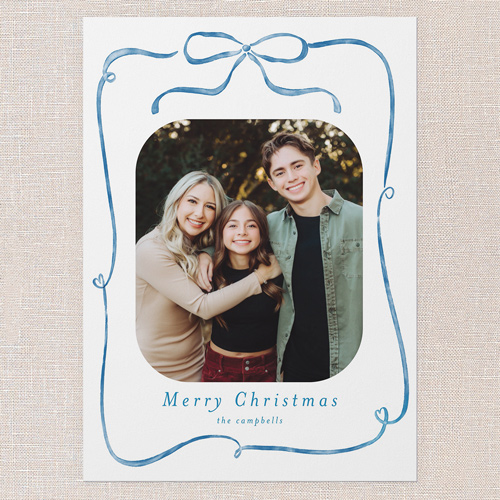 Ribbon Whimsy Holiday Card, Blue, 5x7 Flat, Christmas, 100% Recycled Cardstock , Square, Cobalt