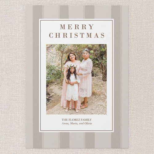 Striped Border Elegance Holiday Card, Beige, 5x7 Flat, Christmas, 100% Recycled Cardstock , Square, Adobe Blush