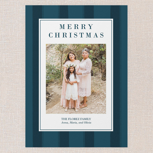 Striped Border Elegance Holiday Card, Blue, 5x7 Flat, Christmas, Pearl Shimmer Cardstock, Square, Sapphire