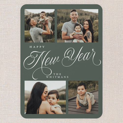 Modern Year Holiday Card, Green, 5x7 Flat, New Year, Pearl Shimmer Cardstock, Rounded, Rosemary