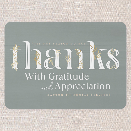 Gratitude Flourish Holiday Card, Green, 5x7 Flat, Holiday, Matte, Signature Smooth Cardstock, Rounded, Mantis