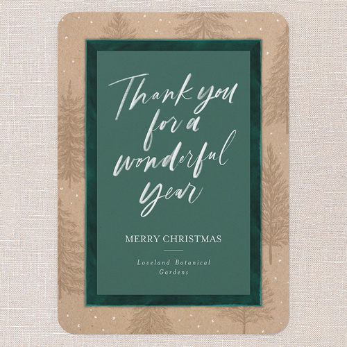 Velvet Thanks Holiday Card, Green, 5x7 Flat, Christmas, Pearl Shimmer Cardstock, Rounded, Tropical