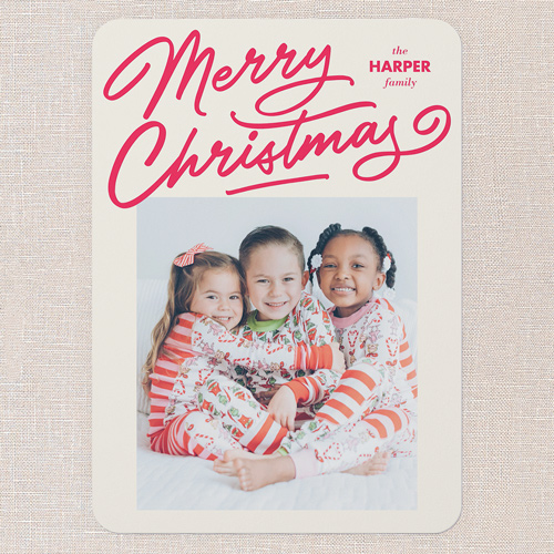 Joyful Wishes Holiday Card, Beige, 5x7 Flat, Christmas, Pearl Shimmer Cardstock, Rounded, Cream