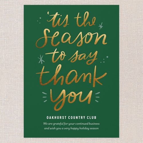Seasonal Thanks Holiday Card, Green, 5x7 Flat, Holiday, 100% Recycled Cardstock , Square, Forest